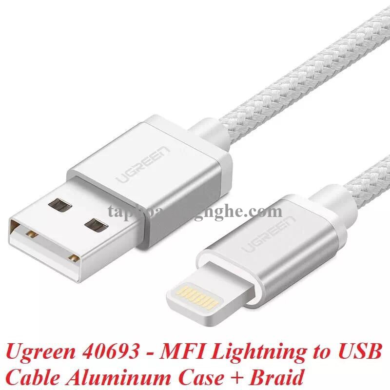 Ugreen 40693 0.5M màu Trắng Cáp Lightning sạc + truyền dữ liệu cho iPhone US199 30040693
